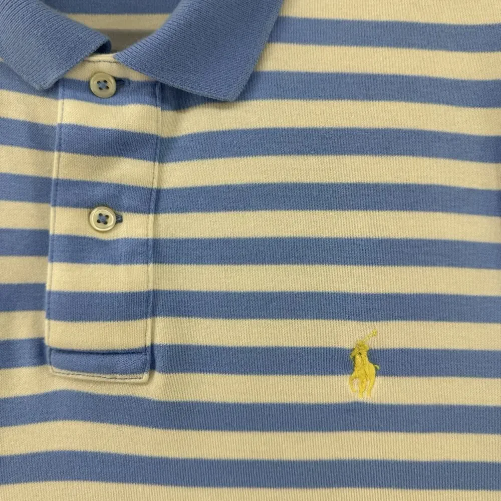 Polo Ralph Lauren Shirt Mens L Blue Striped Polo 1/4 Button Preppy Short Sleeve